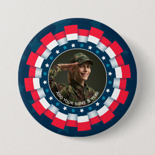 Aangepaste foto USA Militair, lintrand patriottisc Ronde Button 7,6 Cm