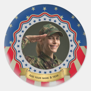 Aangepaste foto USA-militair - Veteraan- en gedenk Ronde Sticker