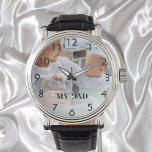 Aangepaste foto vader horloge<br><div class="desc">Sjabloon voor je eigen foto van de beste vader,  vader ter wereld. Zwarte cijfers. Tekst: Mijn vader. Met een witte foto overlay.</div>