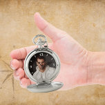 Aangepaste foto vader witte cijfers zakhorloge<br><div class="desc">Sjabloon voor je eigen foto van de beste vader,  vader ter wereld. Witte getallen.</div>