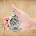 Aangepaste foto vader zakhorloge<br><div class="desc">Sjabloon voor je eigen foto van de beste vader, vader ter wereld. Zwarte cijfers. Tekst: Mijn vader. Met een witte foto overlay.</div>