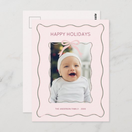 Aangepaste Foto Vakantie Briefkaart Bow Squiggly L (Voorkant / Achterkant)