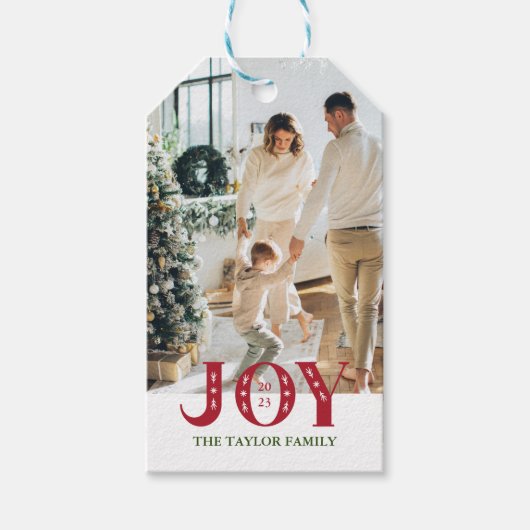 aangepaste foto vakantie JOY Kerstcadeau Cadeaulabel (Voorkant)