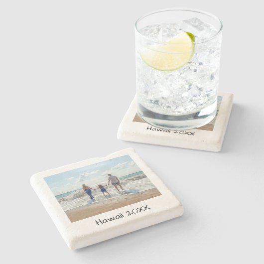 Aangepaste foto-vakantie reisherinneringen op maat stenen onderzetter (Zijkant)