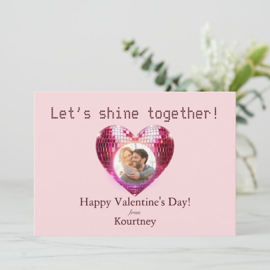 Aangepaste Foto Valentijnsdag Disco Hart Kaart (Staand voorkant)
