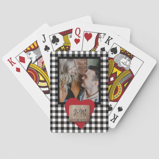 Aangepaste foto Valentijnsdag koppel initiaal hart Pokerkaarten (Achterkant)