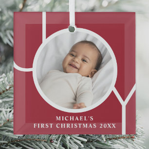 Aangepaste foto van baby jongen's eerste kerst glas ornament
