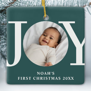 Aangepaste foto van baby jongen's eerste kerst gro keramisch ornament
