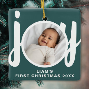 Aangepaste foto van baby jongen's eerste kerst gro keramisch ornament