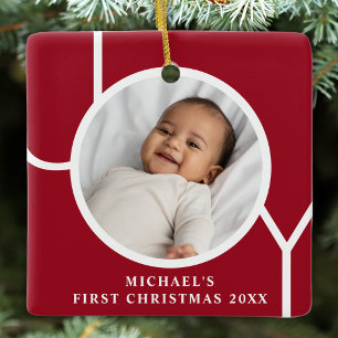 Aangepaste foto van baby jongen's eerste kerstfees keramisch ornament