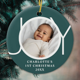 Aangepaste foto van babymeisje eerste kerstfeest J Keramisch Ornament