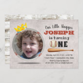 Aangepaste foto van Baseball Boy 1st Birthday Part Kaart (Voorkant / Achterkant)