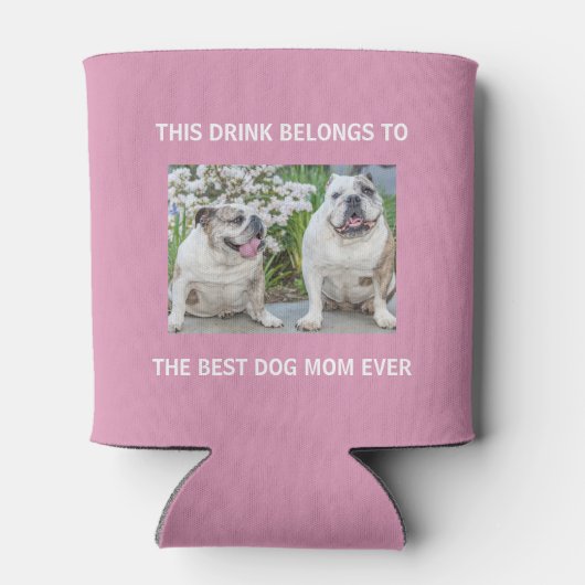 Aangepaste foto van beste hond Mam Aangepast Roze Blikjeskoeler (Achterkant)