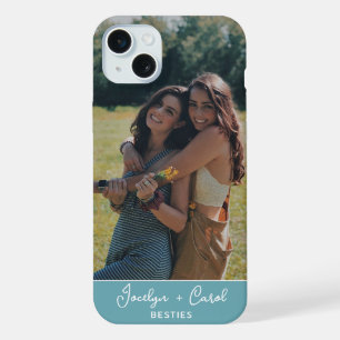Aangepaste foto van beste vrienden op zeeschuimbla iPhone 15 plus case