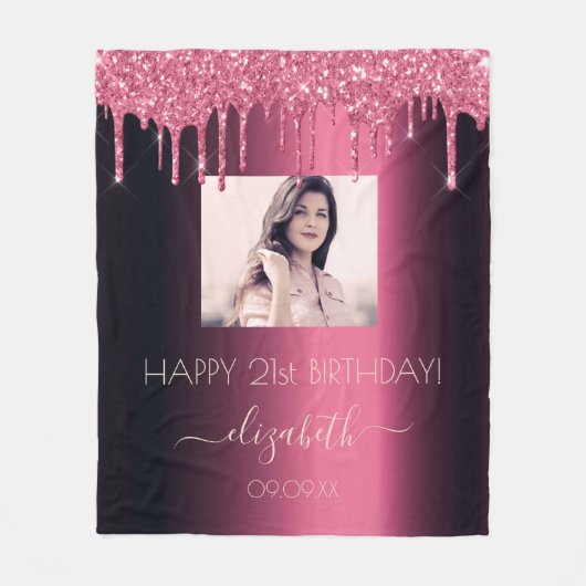 Aangepaste foto van Birthday burgundy glitter roze Fleece Deken (Voorkant)