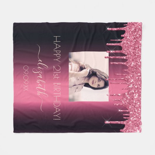 Aangepaste foto van Birthday burgundy glitter roze Fleece Deken (Voorkant (Horizontaal))