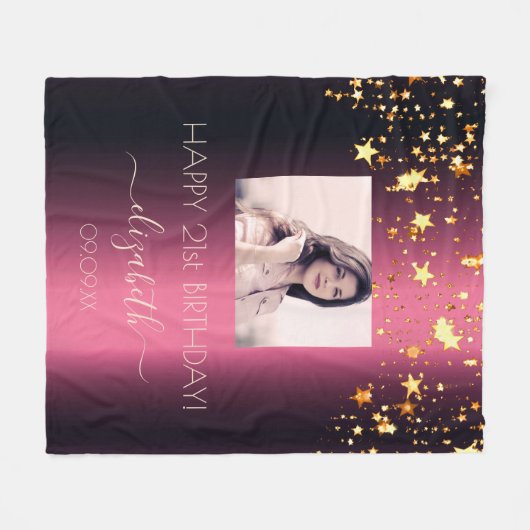 Aangepaste foto van Birthday: goudsterren met vuur Fleece Deken (Voorkant (Horizontaal))