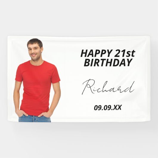 Aangepaste foto van Birthday party, blanke moderne Spandoek (Horizontaal)