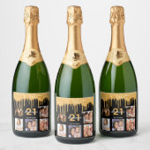 Aangepaste foto van Birthday party glitter zwarte Sparkling Wijnetiket (Flessen)