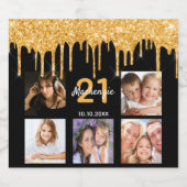 Aangepaste foto van Birthday party glitter zwarte Sparkling Wijnetiket (Enkel label)