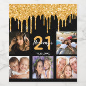 Aangepaste foto van Birthday party glitter zwarte  Wijn Etiket (Enkel label)