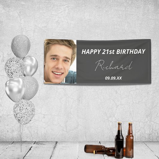 Aangepaste foto van Birthday party grijs-blanke mo Spandoek