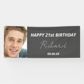 Aangepaste foto van Birthday party grijs-blanke mo Spandoek (Horizontaal)