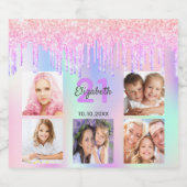 Aangepaste foto van Birthday party regenbooglitter Sparkling Wijnetiket (Enkel label)