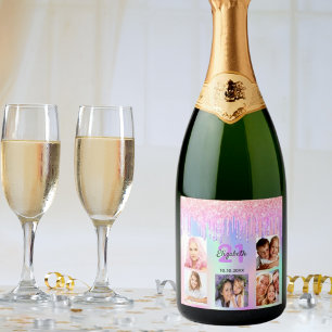 Aangepaste foto van Birthday party regenbooglitter Sparkling Wijnetiket