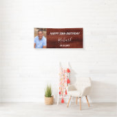 Aangepaste foto van Birthday party roestbruin hout Spandoek (Insitu)