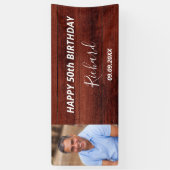 Aangepaste foto van Birthday party roestbruin hout Spandoek (Verticaal)