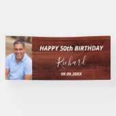 Aangepaste foto van Birthday party roestbruin hout Spandoek (Horizontaal)