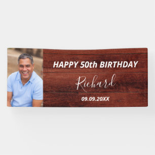 Aangepaste foto van Birthday party roestbruin hout Spandoek