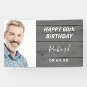 Aangepaste foto van Birthday party rustig wood gri Spandoek (Horizontaal)