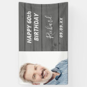 Aangepaste foto van Birthday party rustig wood gri Spandoek (Verticaal)