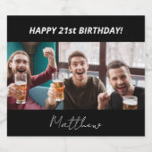 Aangepaste foto van Birthday party zwart-wit moder Likeurfles Etiket (Enkel label)