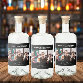 Aangepaste foto van Birthday party zwart-wit moder Likeurfles Etiket