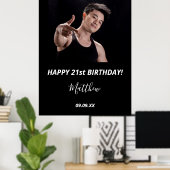 Aangepaste foto van Birthday party zwart-wit moder Poster (Thuiskantoor)