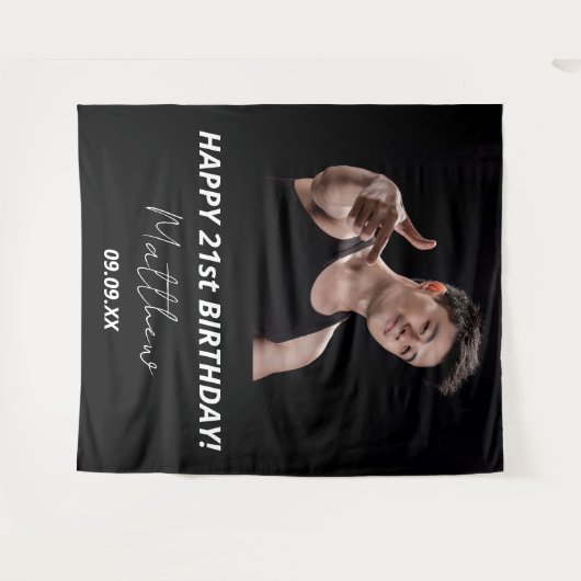 Aangepaste foto van Birthday party zwart-wit moder Wandkleed (Voorkant (horizontaal))