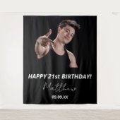 Aangepaste foto van Birthday party zwart-wit moder Wandkleed (Voorkant)