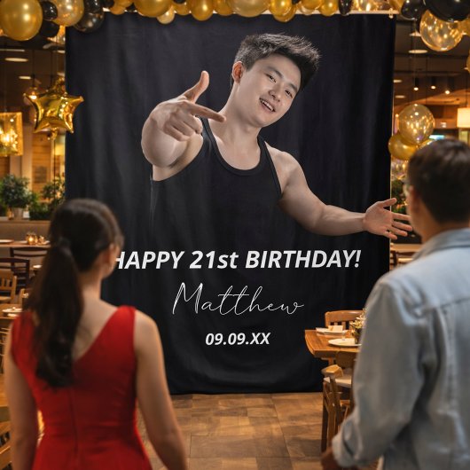 Aangepaste foto van Birthday party zwart-wit moder Wandkleed