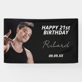 Aangepaste foto van Birthday-party zwart-wit Spandoek