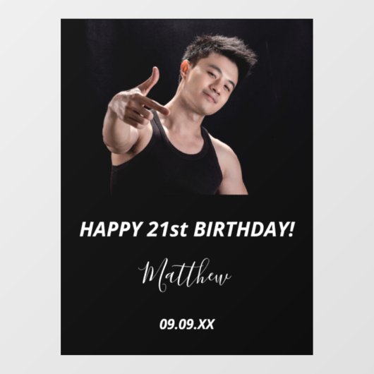 Aangepaste foto van Birthday zwarte witte moderne  Raamsticker (Vel)