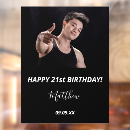 Aangepaste foto van Birthday zwarte witte moderne  Raamsticker (Vel 2)