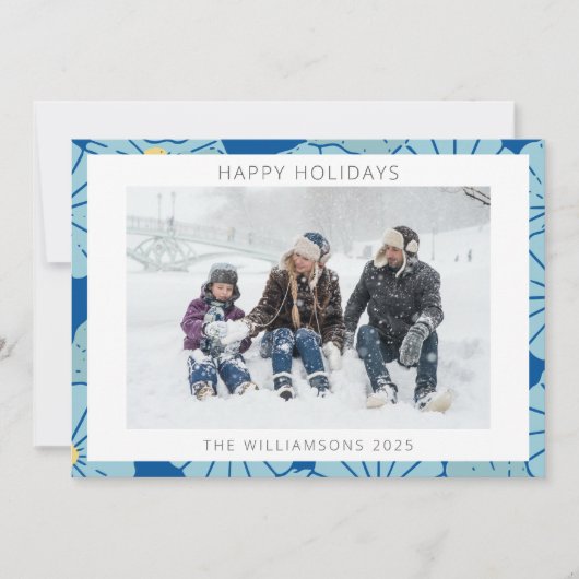 Aangepaste foto van blauw Japans Floral Patroon Feestdagenkaart (Voorkant)