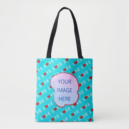 Aangepaste foto van blauwe Aqua Blue LOVE Tote Bag (Voorkant)