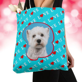 Aangepaste foto van blauwe Aqua Blue LOVE Tote Bag