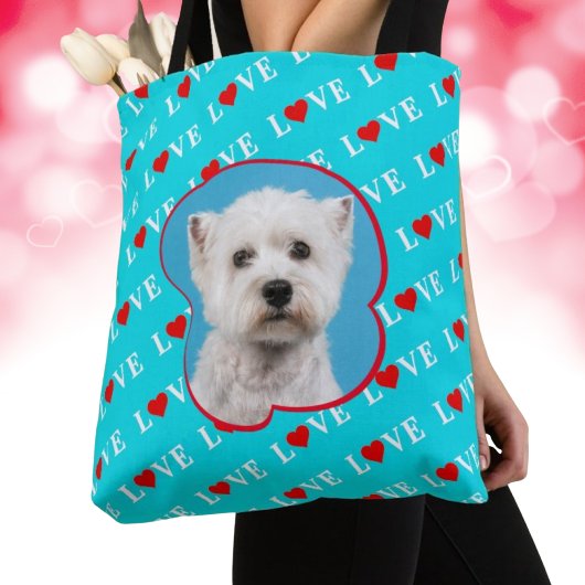 Aangepaste foto van blauwe Aqua Blue LOVE Tote Bag