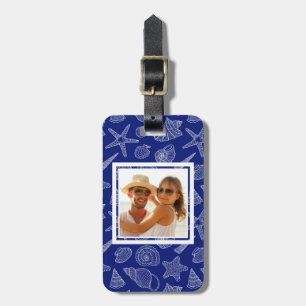 Aangepaste foto van Bright Blue Shell Pattern 2 Bagagelabel