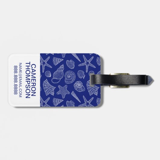 Aangepaste foto van Bright Blue Shell Pattern 2 Bagagelabel (Achterkant horizontaal)